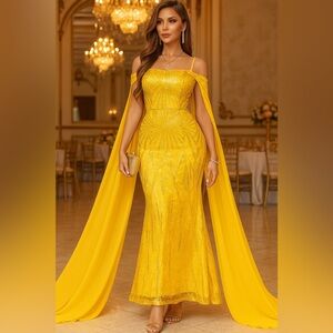 Elegant Yellow Evening Dress